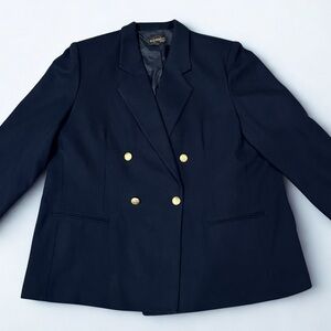 Vintage Navy Double Breasted Blazer Jacket Women’s Size XL 100% Wool